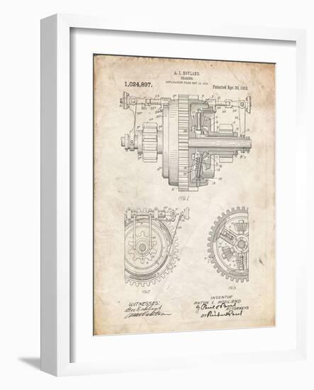 PP953-Vintage Parchment Mechanical Gearing 1912 Patent Poster-Cole Borders-Framed Giclee Print