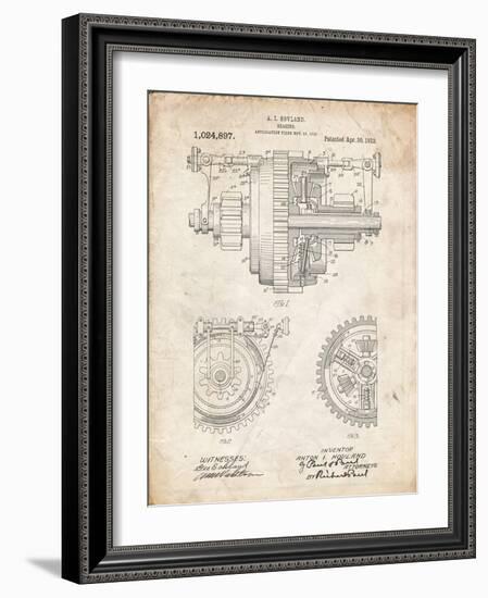 PP953-Vintage Parchment Mechanical Gearing 1912 Patent Poster-Cole Borders-Framed Giclee Print