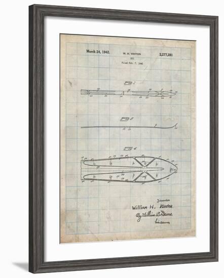 PP955-Antique Grid Parchment Metal Skis 1940 Patent Poster-Cole Borders-Framed Giclee Print