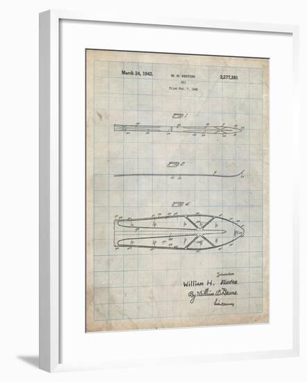 PP955-Antique Grid Parchment Metal Skis 1940 Patent Poster-Cole Borders-Framed Giclee Print