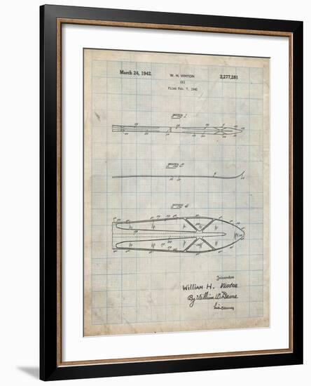 PP955-Antique Grid Parchment Metal Skis 1940 Patent Poster-Cole Borders-Framed Giclee Print