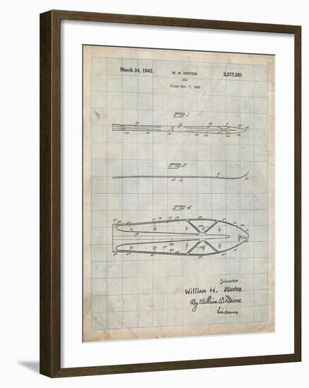 PP955-Antique Grid Parchment Metal Skis 1940 Patent Poster-Cole Borders-Framed Giclee Print