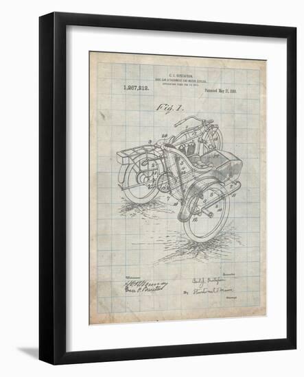 PP963-Antique Grid Parchment Motorcycle Sidecar 1918 Patent Poster-Cole Borders-Framed Giclee Print