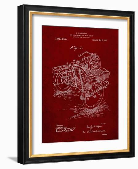 PP963-Burgundy Motorcycle Sidecar 1918 Patent Poster-Cole Borders-Framed Giclee Print