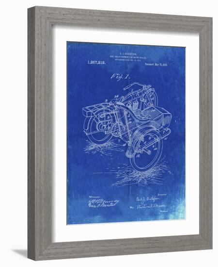 PP963-Faded Blueprint Motorcycle Sidecar 1918 Patent Poster-Cole Borders-Framed Giclee Print