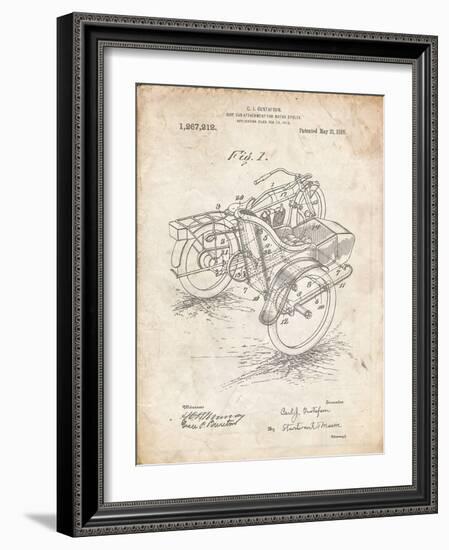 PP963-Vintage Parchment Motorcycle Sidecar 1918 Patent Poster-Cole Borders-Framed Giclee Print