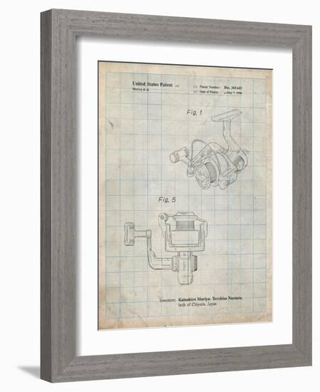 PP973-Antique Grid Parchment Open Face Spinning Fishing Reel Patent Poster-Cole Borders-Framed Giclee Print