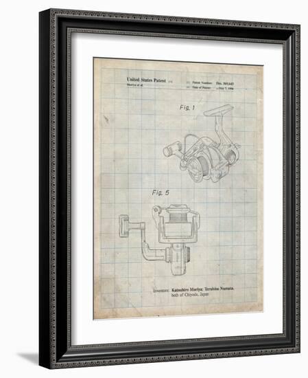 PP973-Antique Grid Parchment Open Face Spinning Fishing Reel Patent Poster-Cole Borders-Framed Giclee Print