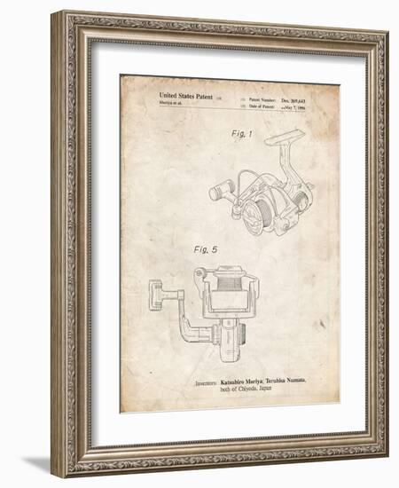 PP973-Vintage Parchment Open Face Spinning Fishing Reel Patent Poster-Cole Borders-Framed Giclee Print