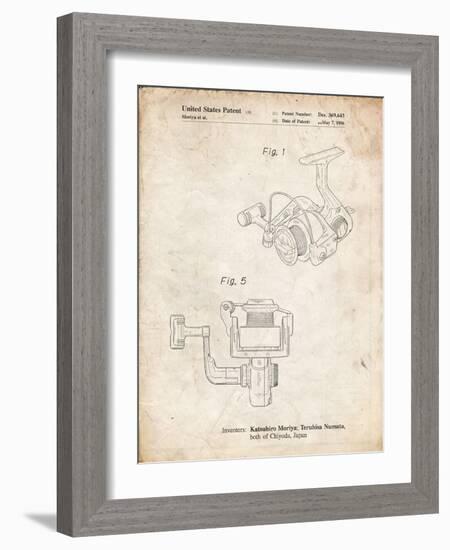 PP973-Vintage Parchment Open Face Spinning Fishing Reel Patent Poster-Cole Borders-Framed Giclee Print