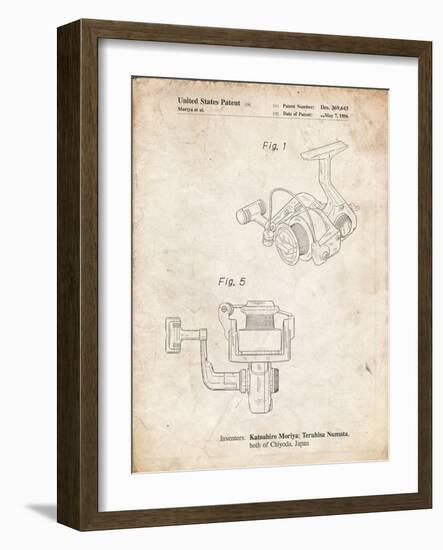 PP973-Vintage Parchment Open Face Spinning Fishing Reel Patent Poster-Cole Borders-Framed Giclee Print