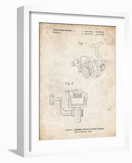 PP973-Vintage Parchment Open Face Spinning Fishing Reel Patent Poster-Cole Borders-Framed Giclee Print