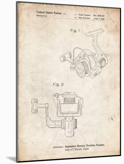 PP973-Vintage Parchment Open Face Spinning Fishing Reel Patent Poster-Cole Borders-Mounted Giclee Print