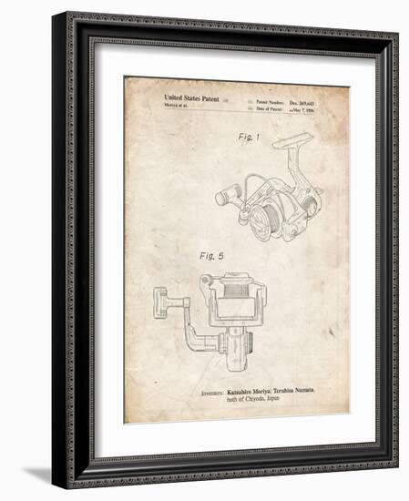 PP973-Vintage Parchment Open Face Spinning Fishing Reel Patent Poster-Cole Borders-Framed Giclee Print