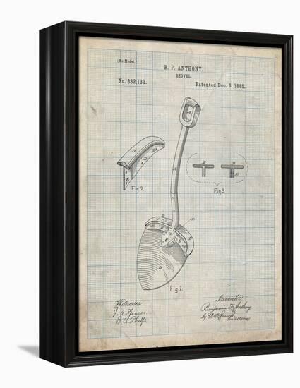 PP976-Antique Grid Parchment Original Shovel Patent 1885 Patent Poster-Cole Borders-Framed Premier Image Canvas