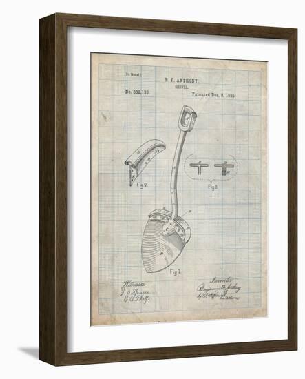 PP976-Antique Grid Parchment Original Shovel Patent 1885 Patent Poster-Cole Borders-Framed Giclee Print