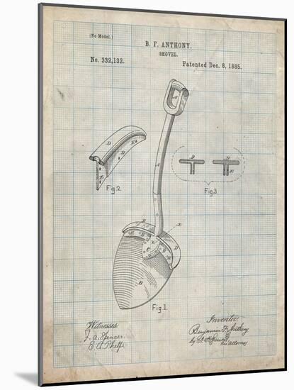 PP976-Antique Grid Parchment Original Shovel Patent 1885 Patent Poster-Cole Borders-Mounted Giclee Print