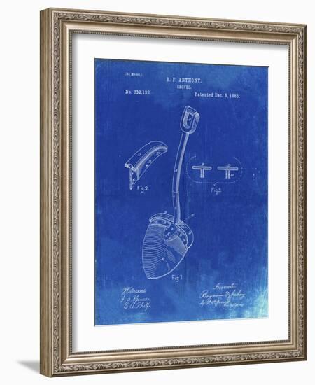 PP976-Faded Blueprint Original Shovel Patent 1885 Patent Poster-Cole Borders-Framed Giclee Print