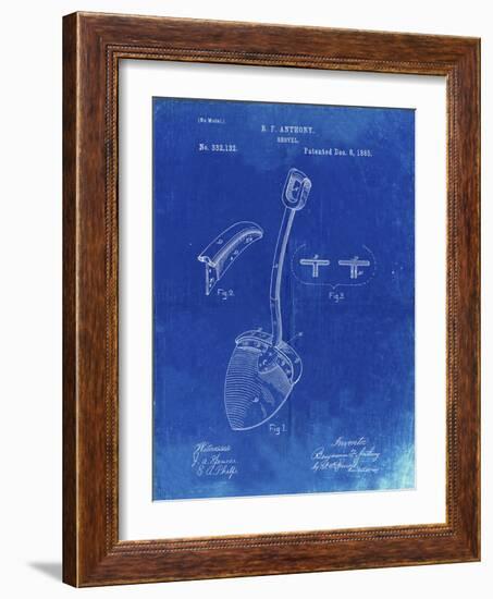 PP976-Faded Blueprint Original Shovel Patent 1885 Patent Poster-Cole Borders-Framed Giclee Print