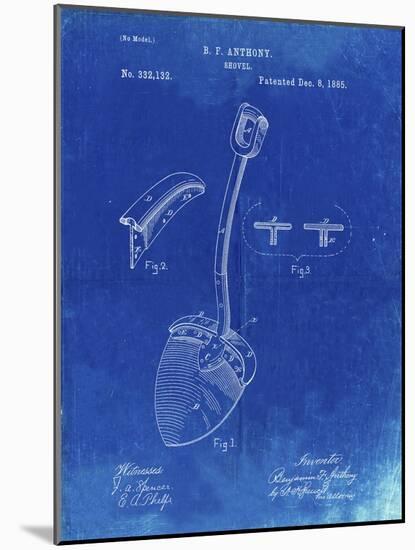 PP976-Faded Blueprint Original Shovel Patent 1885 Patent Poster-Cole Borders-Mounted Giclee Print