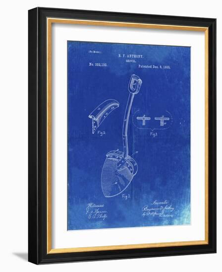 PP976-Faded Blueprint Original Shovel Patent 1885 Patent Poster-Cole Borders-Framed Giclee Print