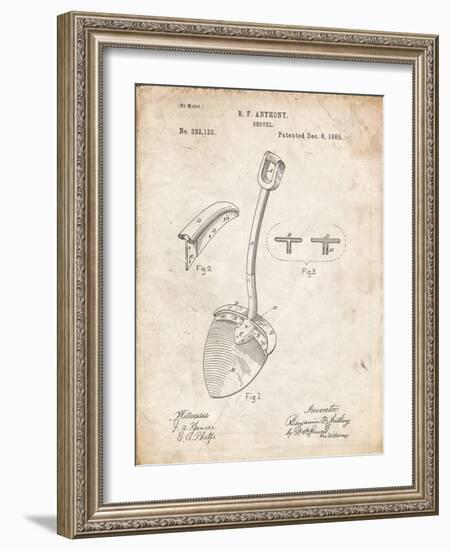 PP976-Vintage Parchment Original Shovel Patent 1885 Patent Poster-Cole Borders-Framed Giclee Print