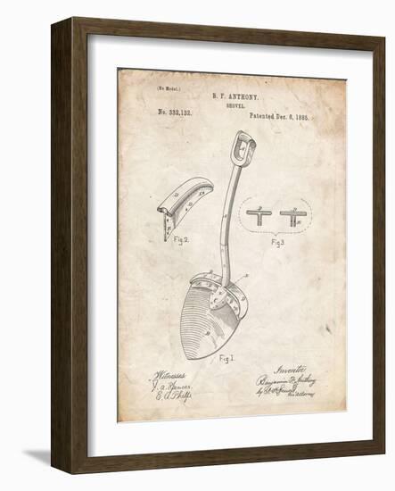 PP976-Vintage Parchment Original Shovel Patent 1885 Patent Poster-Cole Borders-Framed Giclee Print