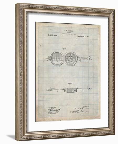 PP992-Antique Grid Parchment Pocket Transit Compass 1919 Patent Poster-Cole Borders-Framed Giclee Print