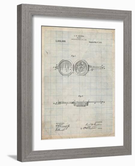 PP992-Antique Grid Parchment Pocket Transit Compass 1919 Patent Poster-Cole Borders-Framed Giclee Print