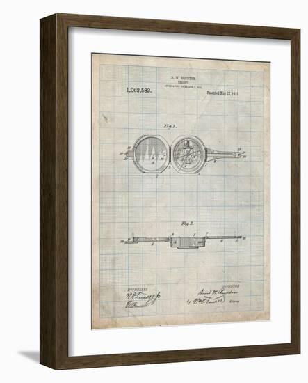 PP992-Antique Grid Parchment Pocket Transit Compass 1919 Patent Poster-Cole Borders-Framed Giclee Print