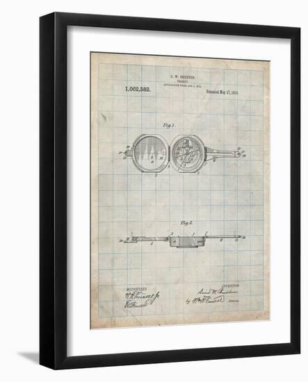 PP992-Antique Grid Parchment Pocket Transit Compass 1919 Patent Poster-Cole Borders-Framed Giclee Print