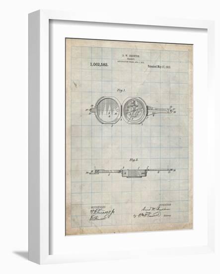 PP992-Antique Grid Parchment Pocket Transit Compass 1919 Patent Poster-Cole Borders-Framed Giclee Print