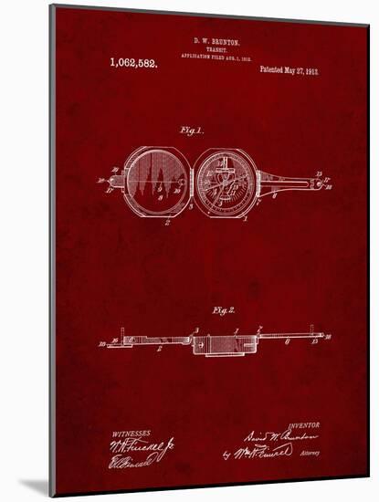 PP992-Burgundy Pocket Transit Compass 1919 Patent Poster-Cole Borders-Mounted Giclee Print