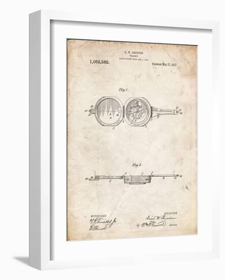 PP992-Vintage Parchment Pocket Transit Compass 1919 Patent Poster-Cole Borders-Framed Giclee Print