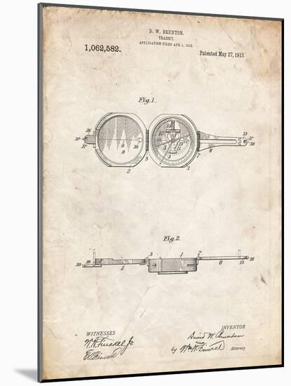 PP992-Vintage Parchment Pocket Transit Compass 1919 Patent Poster-Cole Borders-Mounted Giclee Print