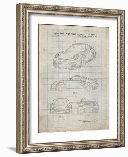 PP994-Antique Grid Parchment Porsche 911 with Spoiler Patent Poster-Cole Borders-Framed Giclee Print