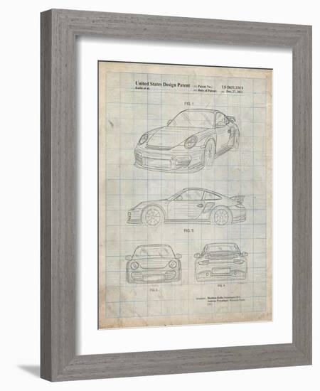 PP994-Antique Grid Parchment Porsche 911 with Spoiler Patent Poster-Cole Borders-Framed Giclee Print