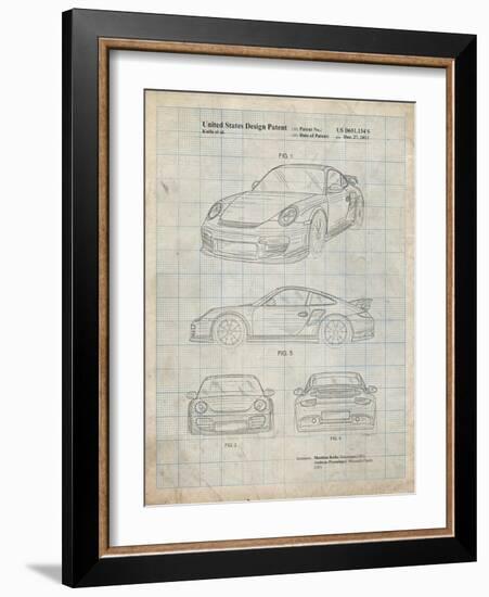 PP994-Antique Grid Parchment Porsche 911 with Spoiler Patent Poster-Cole Borders-Framed Giclee Print