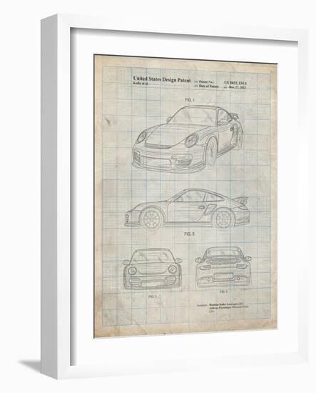 PP994-Antique Grid Parchment Porsche 911 with Spoiler Patent Poster-Cole Borders-Framed Giclee Print