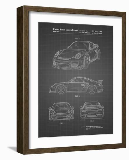 PP994-Black Grid Porsche 911 with Spoiler Patent Poster-Cole Borders-Framed Giclee Print