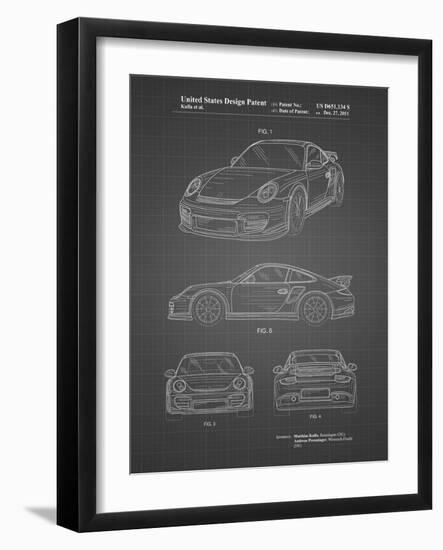 PP994-Black Grid Porsche 911 with Spoiler Patent Poster-Cole Borders-Framed Giclee Print