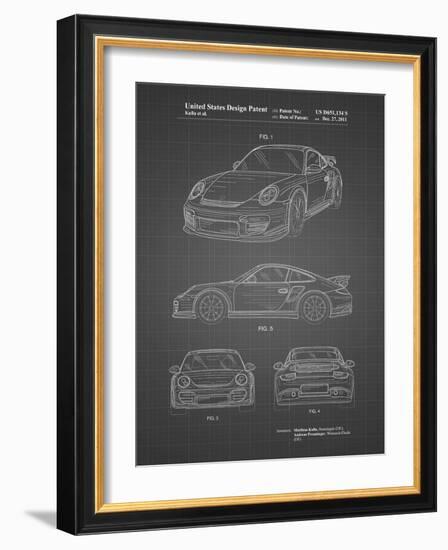 PP994-Black Grid Porsche 911 with Spoiler Patent Poster-Cole Borders-Framed Giclee Print