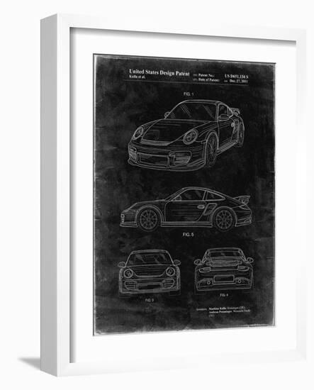 PP994-Black Grunge Porsche 911 with Spoiler Patent Poster-Cole Borders-Framed Giclee Print