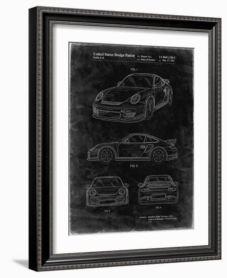 PP994-Black Grunge Porsche 911 with Spoiler Patent Poster-Cole Borders-Framed Giclee Print