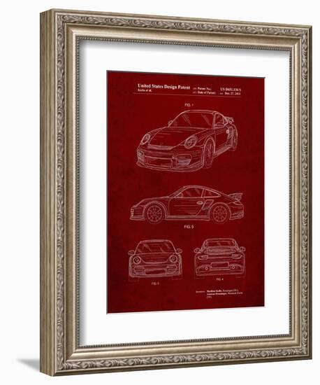 PP994-Burgundy Porsche 911 with Spoiler Patent Poster-Cole Borders-Framed Giclee Print
