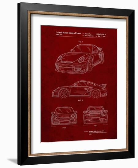 PP994-Burgundy Porsche 911 with Spoiler Patent Poster-Cole Borders-Framed Giclee Print