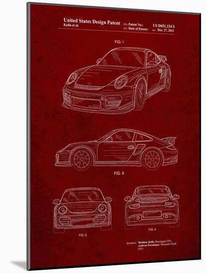 PP994-Burgundy Porsche 911 with Spoiler Patent Poster-Cole Borders-Mounted Giclee Print
