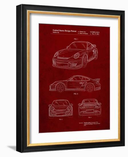 PP994-Burgundy Porsche 911 with Spoiler Patent Poster-Cole Borders-Framed Giclee Print