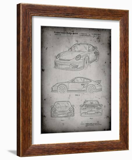 PP994-Faded Grey Porsche 911 with Spoiler Patent Poster-Cole Borders-Framed Giclee Print