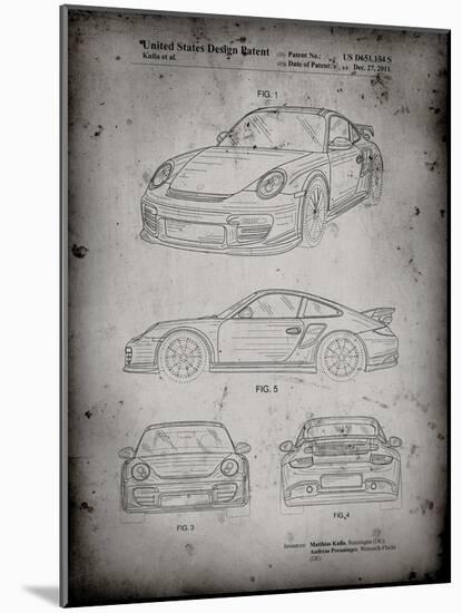 PP994-Faded Grey Porsche 911 with Spoiler Patent Poster-Cole Borders-Mounted Giclee Print
